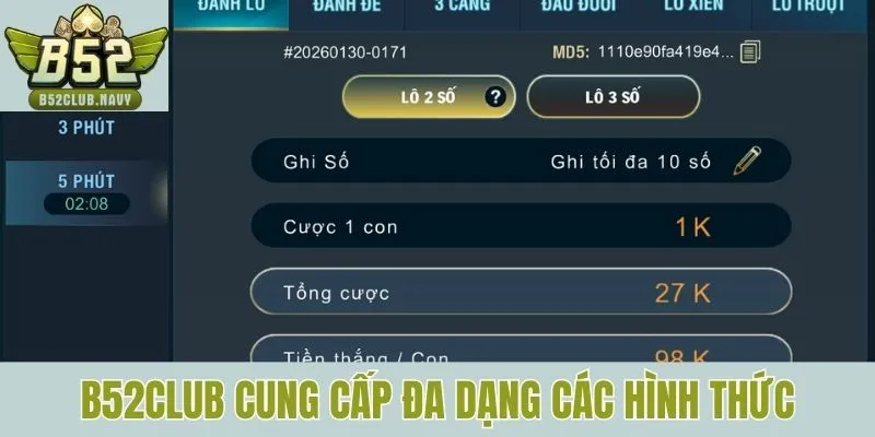 B52CLUB cung cấp đa dạng các hình thức